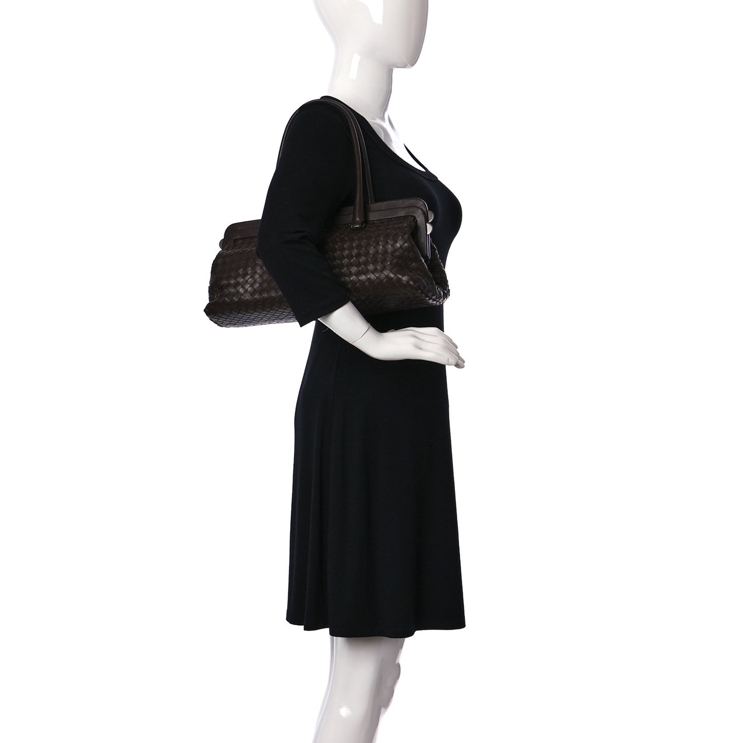 Nappa Intrecciato Frame Shoulder Bag Ebano