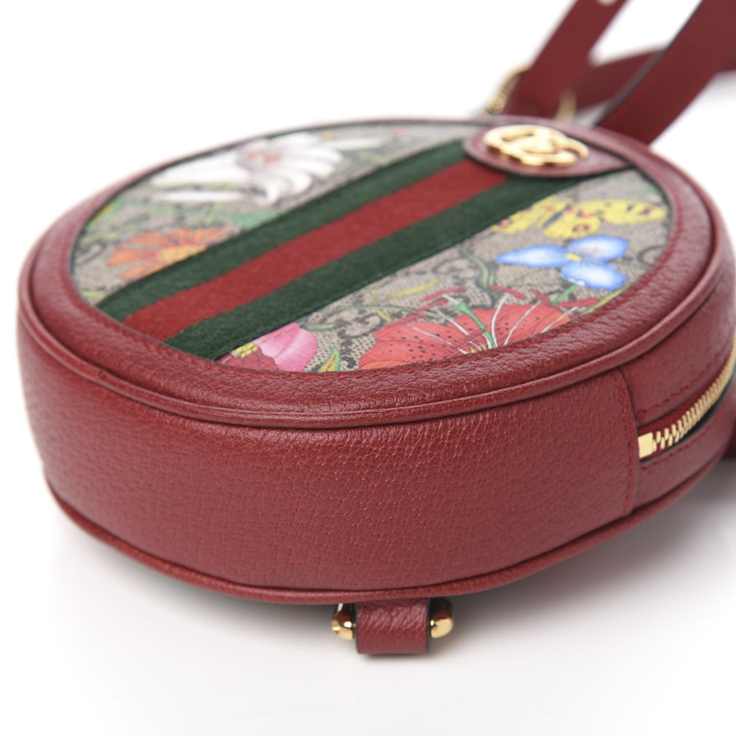 GG Supreme Monogram Web Flora Mini Ophidia Round Backpack Red