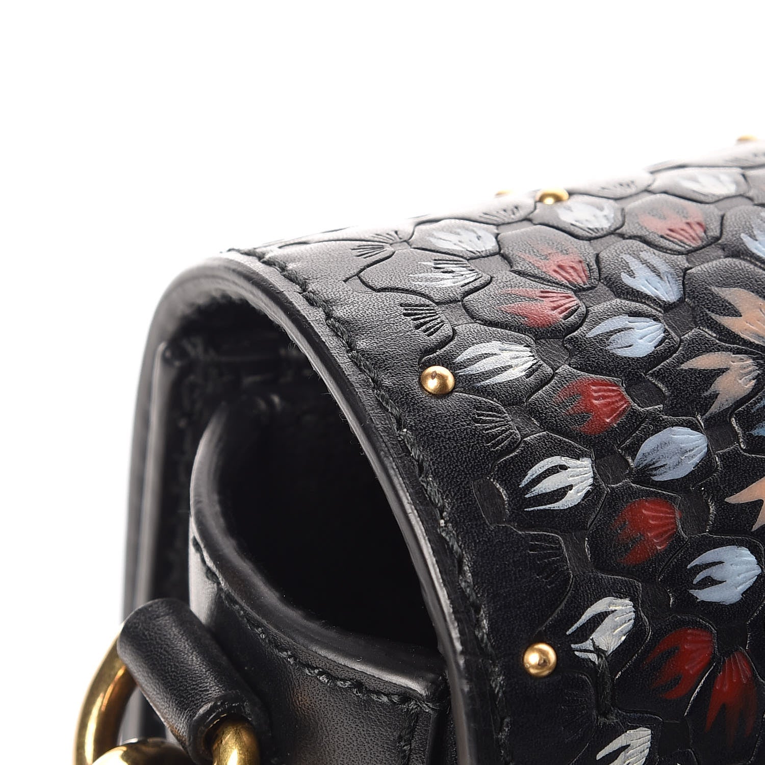 Christian Dior Calfskin Studded Floral Dio(r)evolution Flap Bag Black 11 of 13