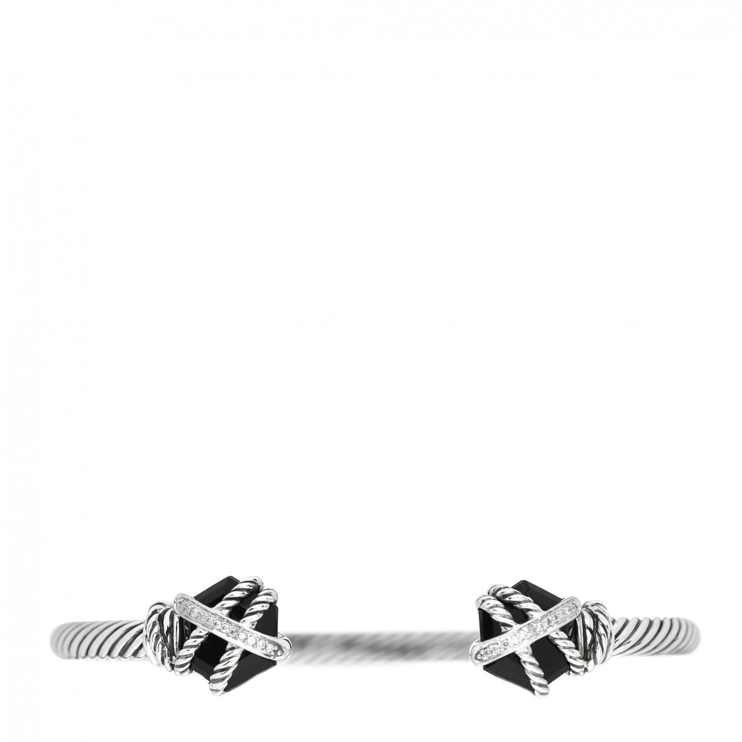 Sterling Silver Diamond Black Onyx 4mm Cable Wrap Bracelet
