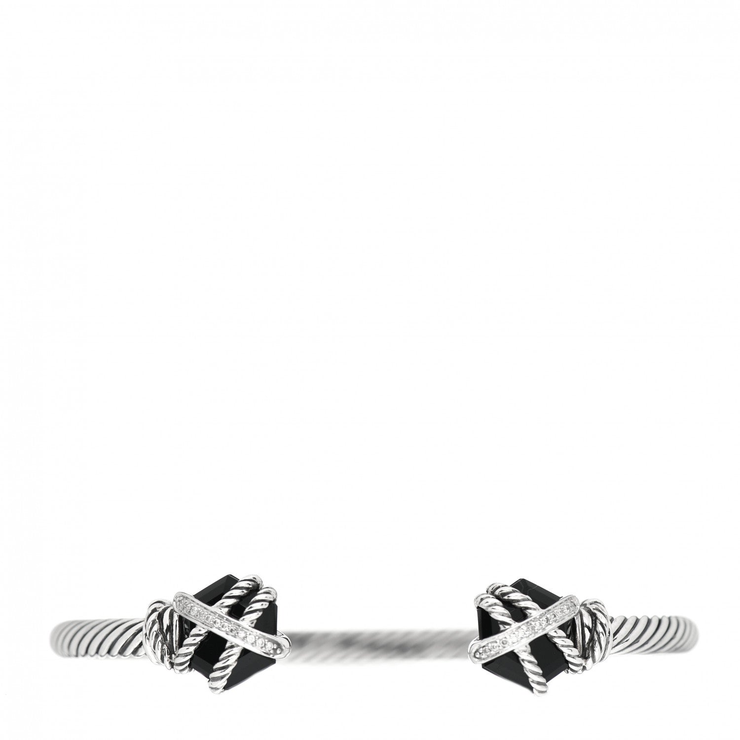 David Yurman Sterling Silver Diamond Black Onyx 4mm Cable Wrap Bracelet 1 of 4