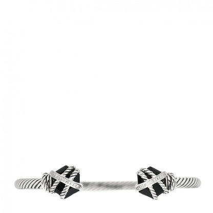 David Yurman Sterling Silver Diamond Black Onyx 4mm Cable Wrap Bracelet 1 of 4
