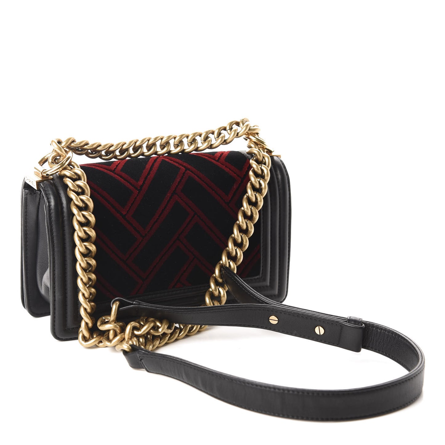 Calfskin Velvet Small Boy Flap Black Red