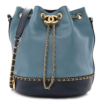 Chanel Grained Calfskin Lambskin CC Drawstring Bag Light Blue 1 of 10