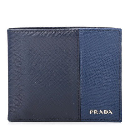 Prada Saffiano Bi-Color Bi-Fold Wallet Baltico Bluette 1 of 7