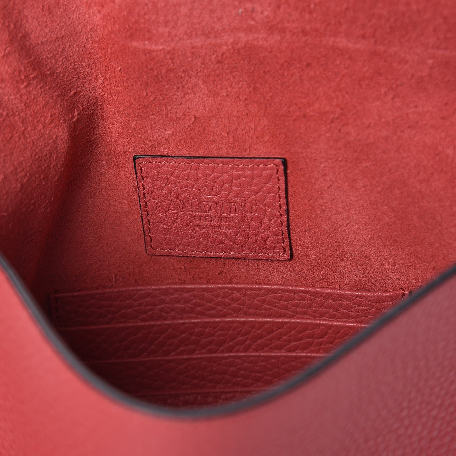 Valentino Garavani Pebbled Calfskin Medium Rockstud Envelope Flat Wristlet Pouch Red 6 of 7