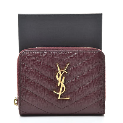 Saint Laurent Grain De Poudre Matelasse Chevron Monogram Compact Zip Around Wallet Rouge Legion 9 of 9