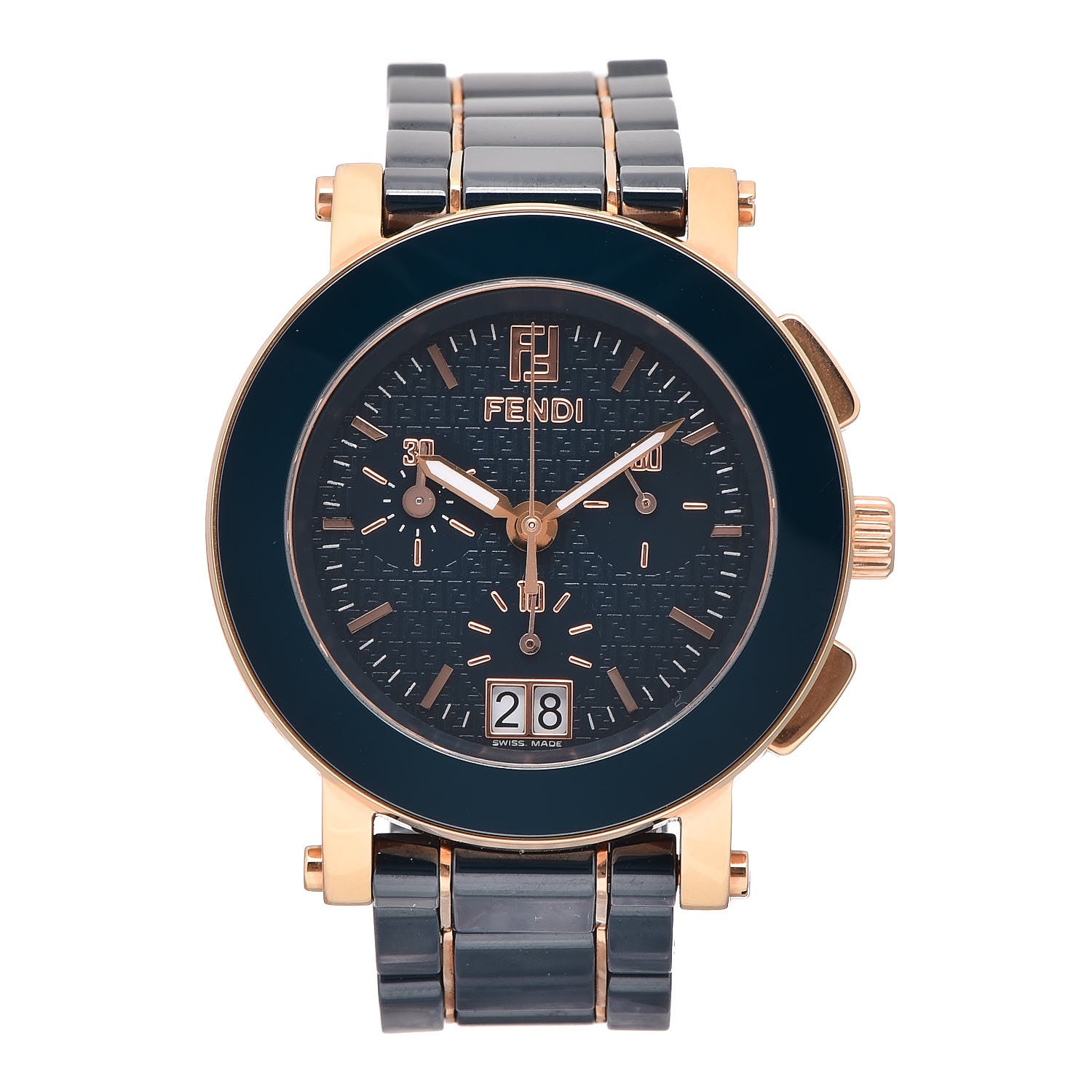 Fendi Stainless Steel Ceramic 38mm Chronograph Quartz Watch Blue 1 of 8