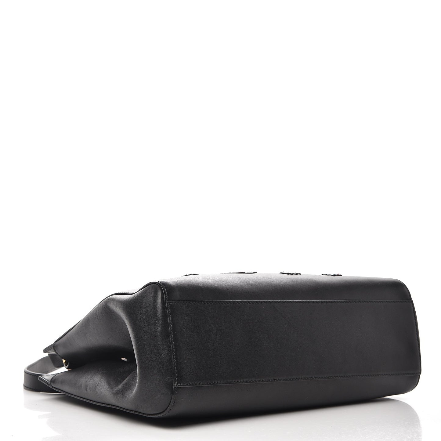 Nappa Bamboo Embroidered Medium Nymphaea Top Handle Bag Black