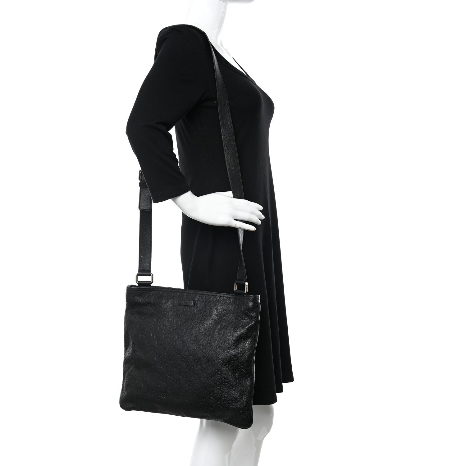 Gucci Guccissima Flat Messenger Bag Black 2 of 12