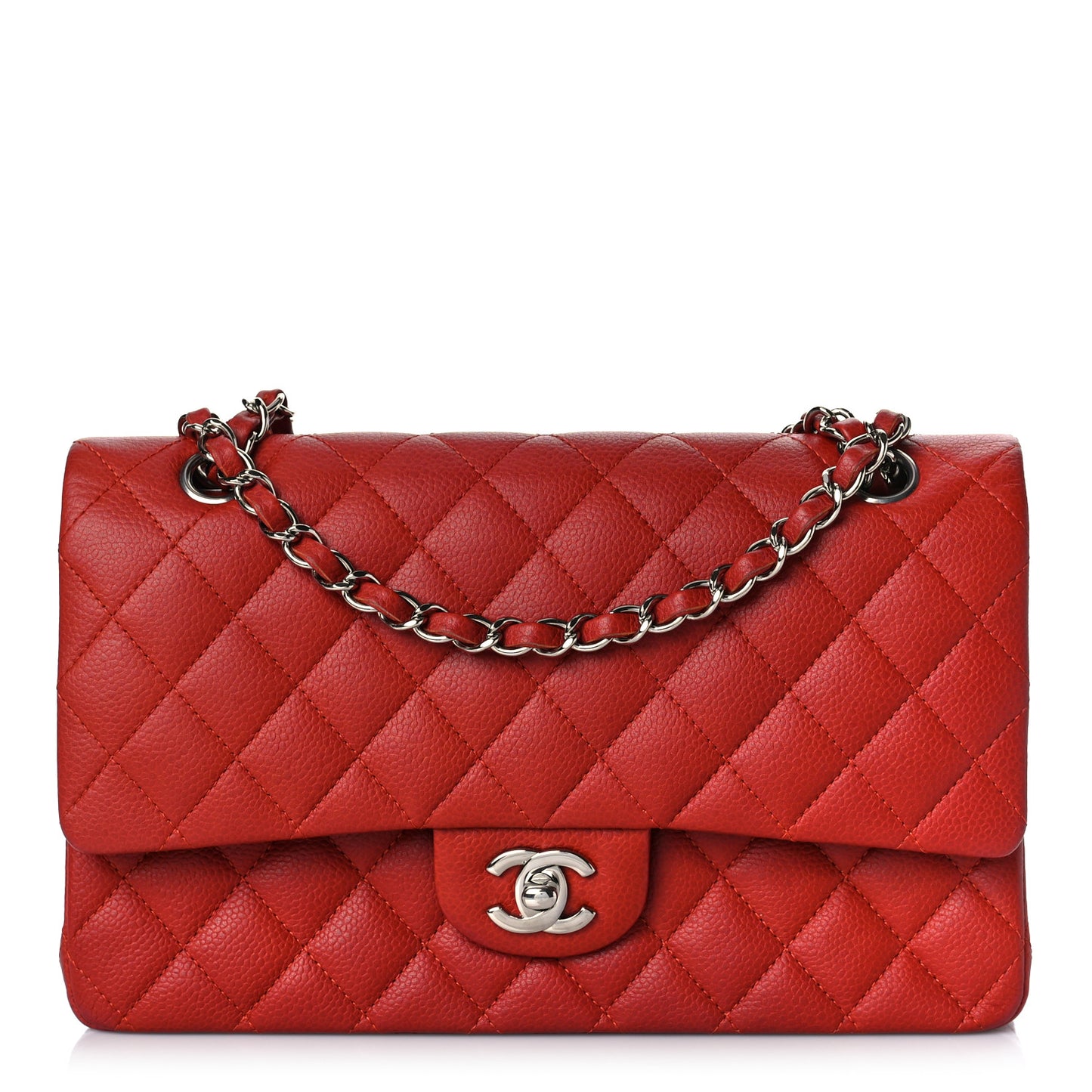 Caviar Quilted Medium Double Flap Red