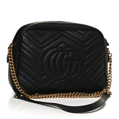 Gucci Calfskin Matelasse Medium GG Marmont Chain Shoulder Bag Black 2 of 10