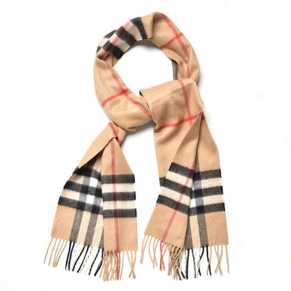 Burberry Cashmere Giant Check Fringe Scarf Camel 1 of 6