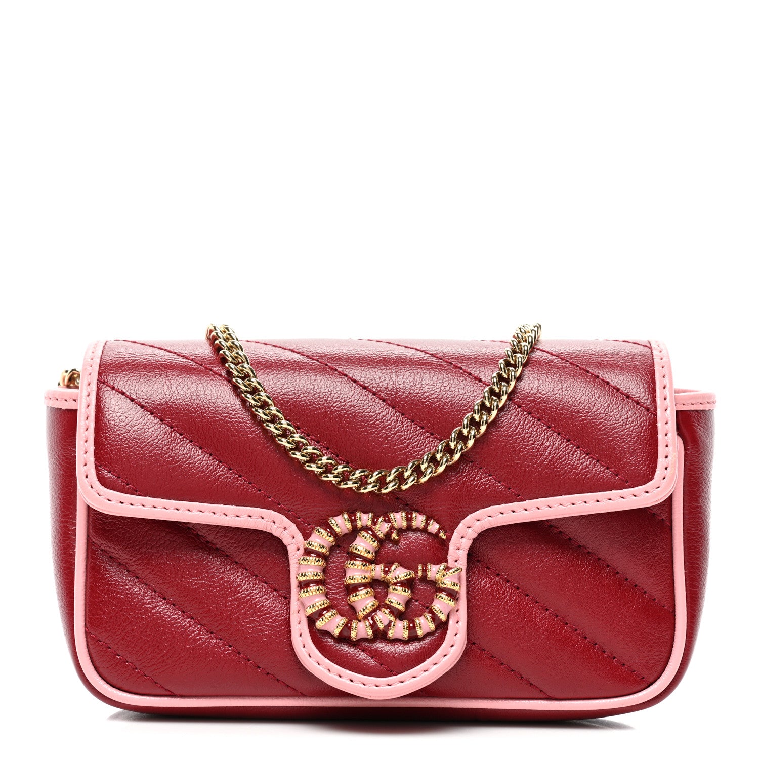 Gucci Azalea Calfskin Enamel Matelasse Diagonal Super Mini Torchon GG Marmont Shoulder Bag New Cherry Red Wild Rose 1 of 9