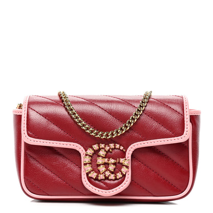 Gucci Azalea Calfskin Enamel Matelasse Diagonal Super Mini Torchon GG Marmont Shoulder Bag New Cherry Red Wild Rose 1 of 9