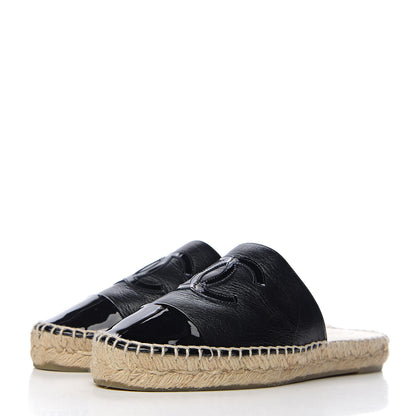 Chanel Goatskin Patent CC Espadrille Mules 35 Black 3 of 11