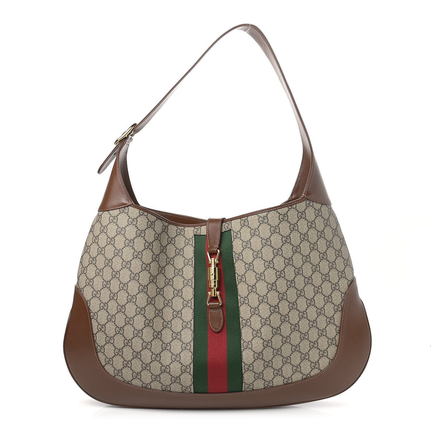 GG Supreme Monogram Calfskin Web Large Jackie 1961 Hobo Beige Brown Sugar