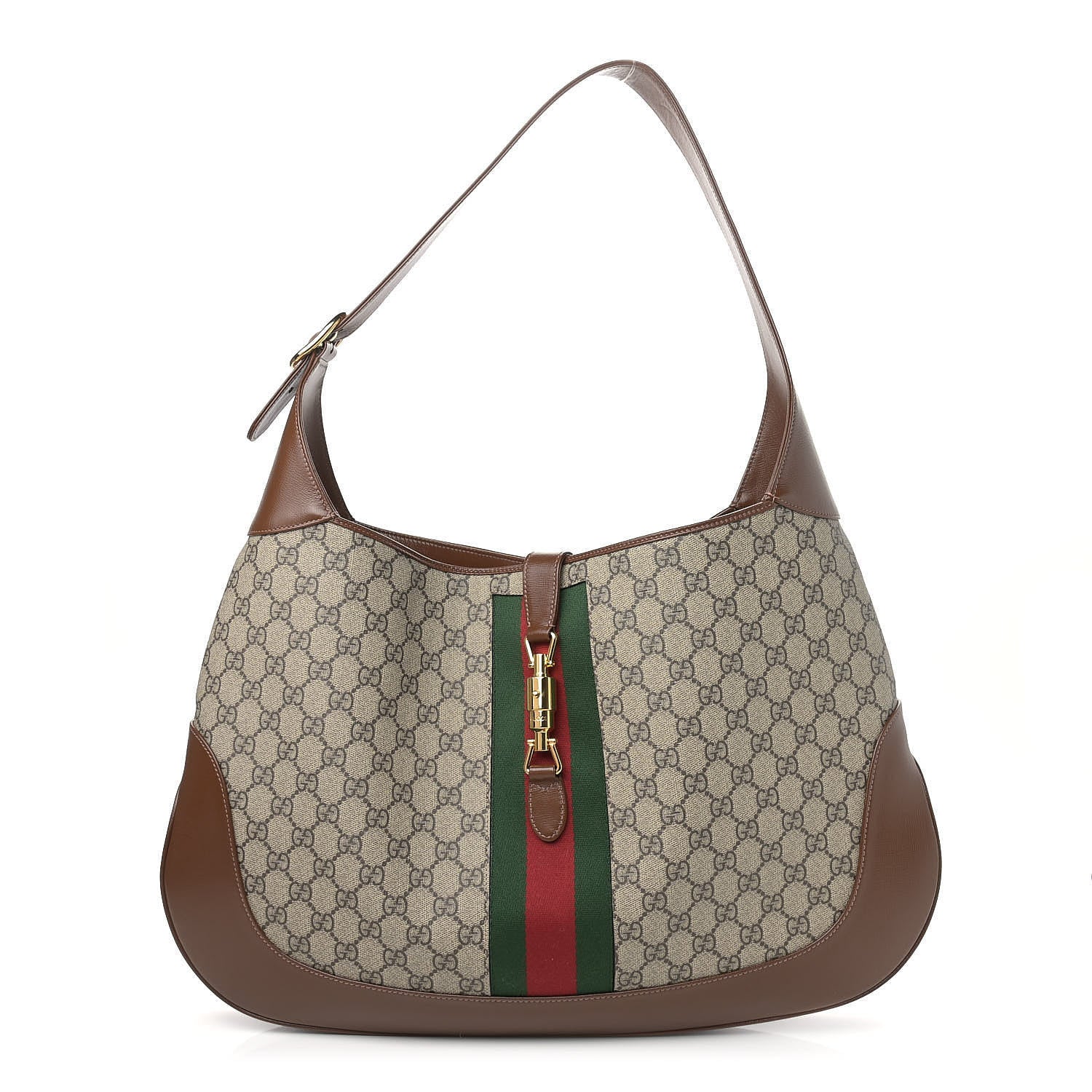 Gucci GG Supreme Monogram Calfskin Web Large Jackie 1961 Hobo Beige Brown Sugar 1 of 9