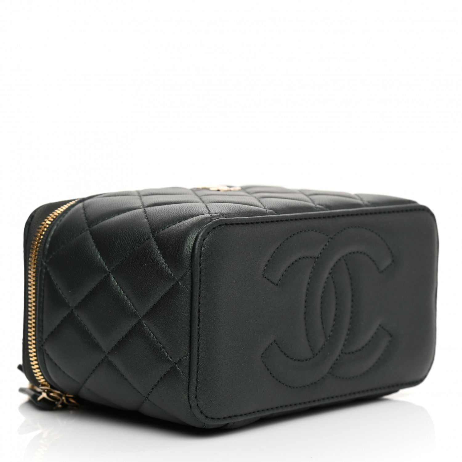 Chanel Iridescent Lambskin Quilted Small Top Handle Vanity Case With Chain Dark Green 4 of 12