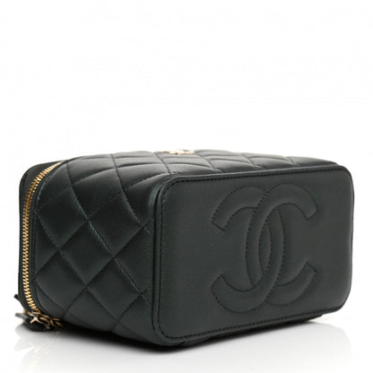 Chanel Iridescent Lambskin Quilted Small Top Handle Vanity Case With Chain Dark Green 4 of 12