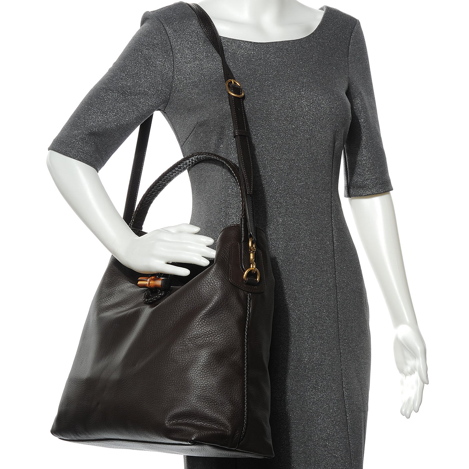 Gucci Deerskin Large Hip Bamboo Hobo Dark Cocoa 2 of 7