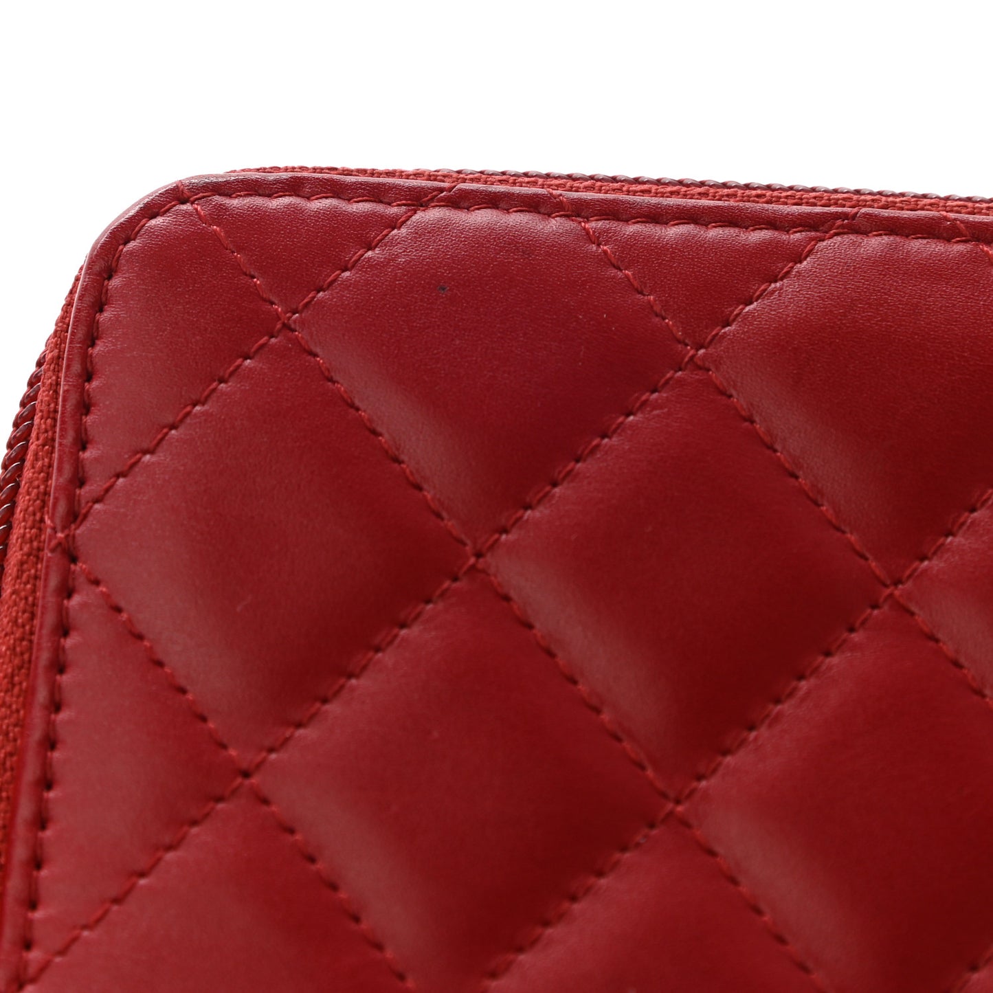 Calfskin Quilted Cambon Zip Around Organizer Wallet Red