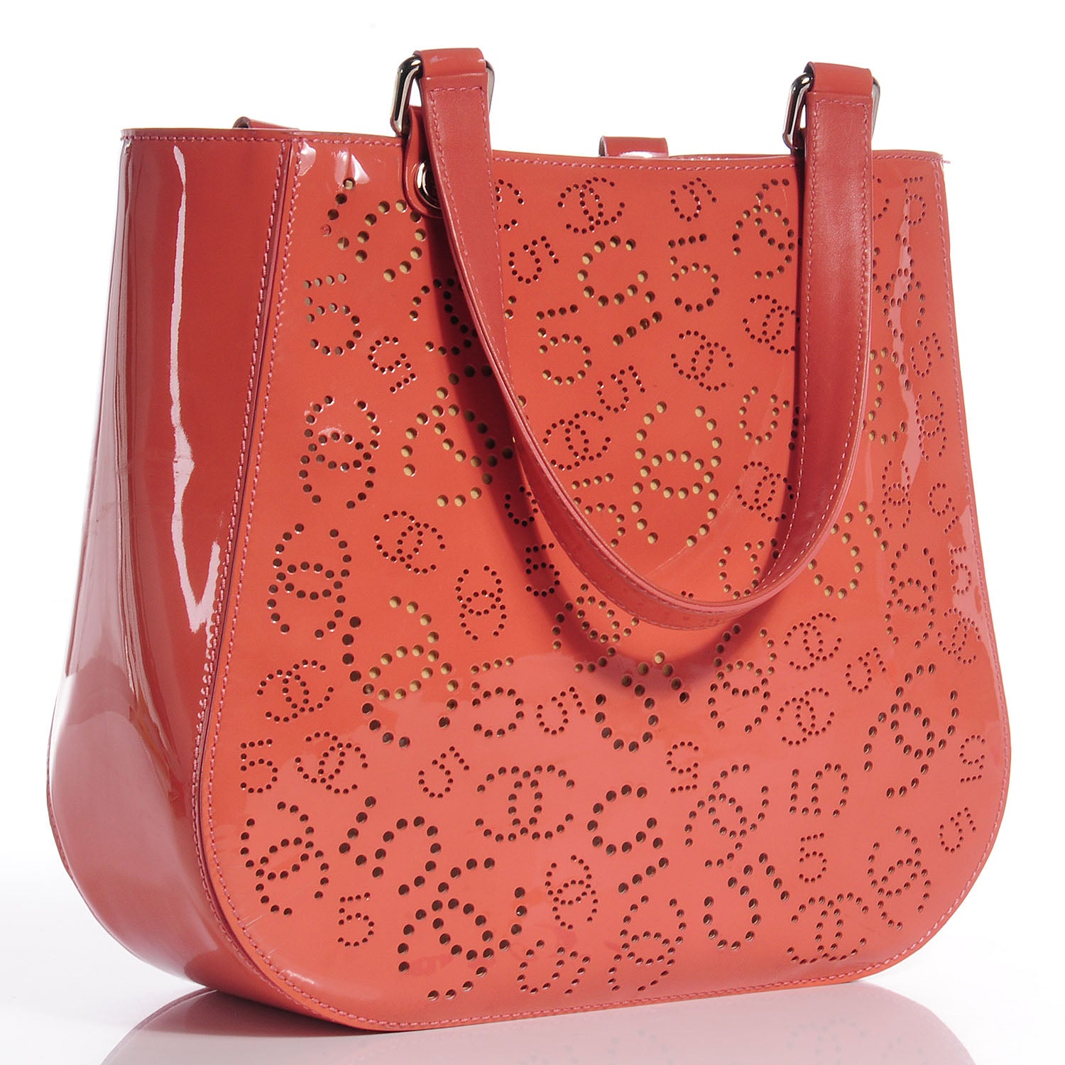 Chanel Patent Perforated CC N°5 Tote Coral 3 of 9