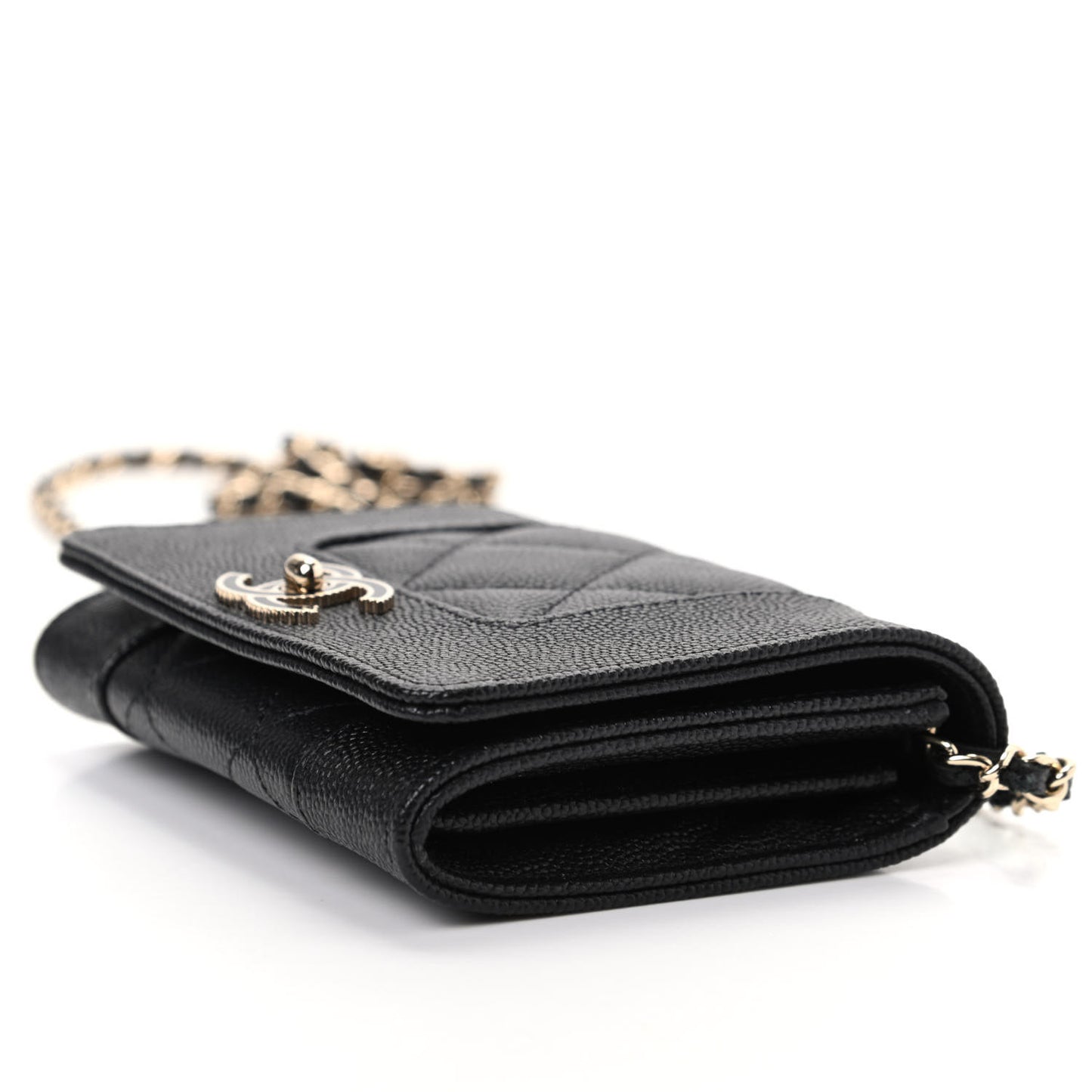 Caviar Quilted Vintage Mademoiselle Card Holder On Chain Black