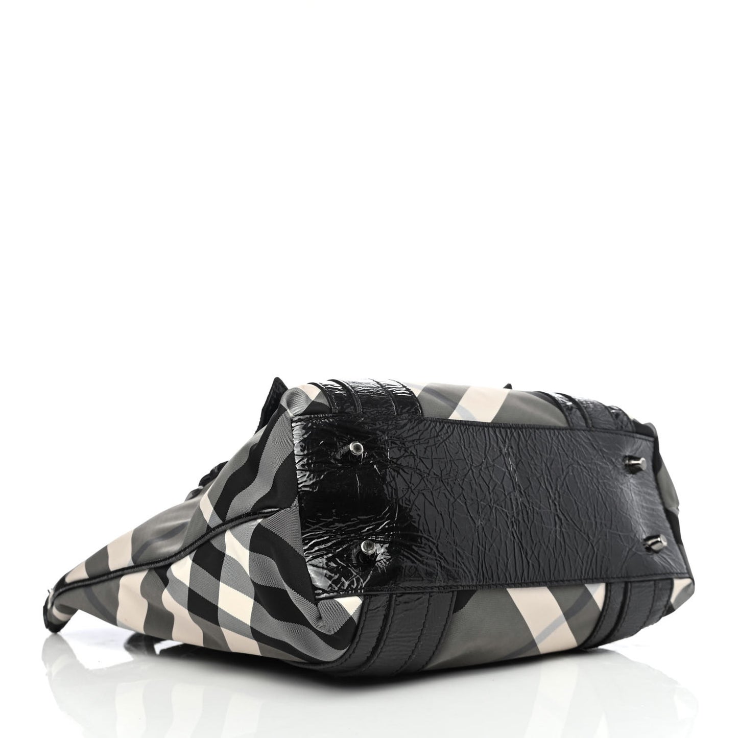 Patent Trim Smoked Check Tote Black