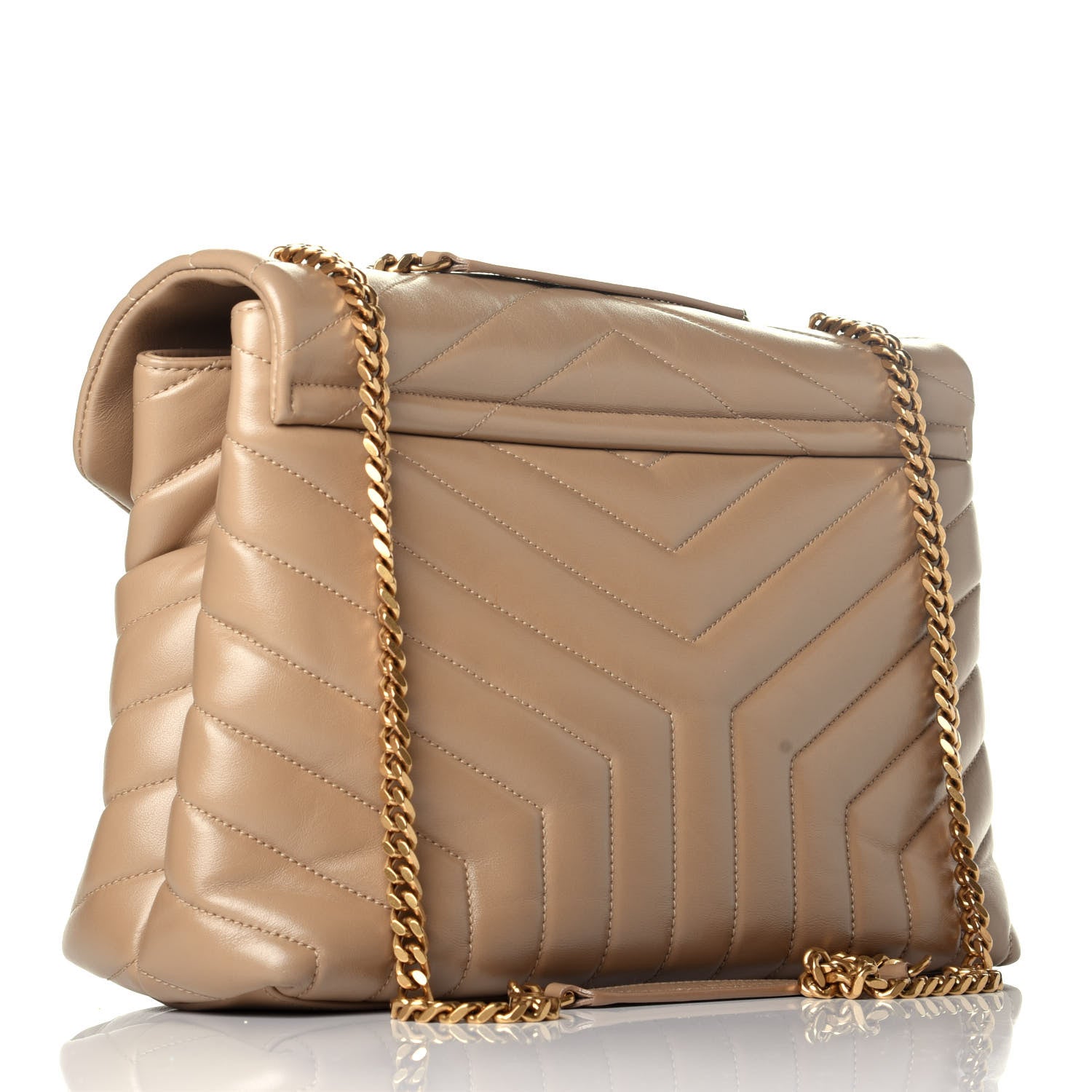 Saint Laurent Calfskin Y Quilted Monogram Medium Loulou Chain Satchel Dark Latte 4 of 10