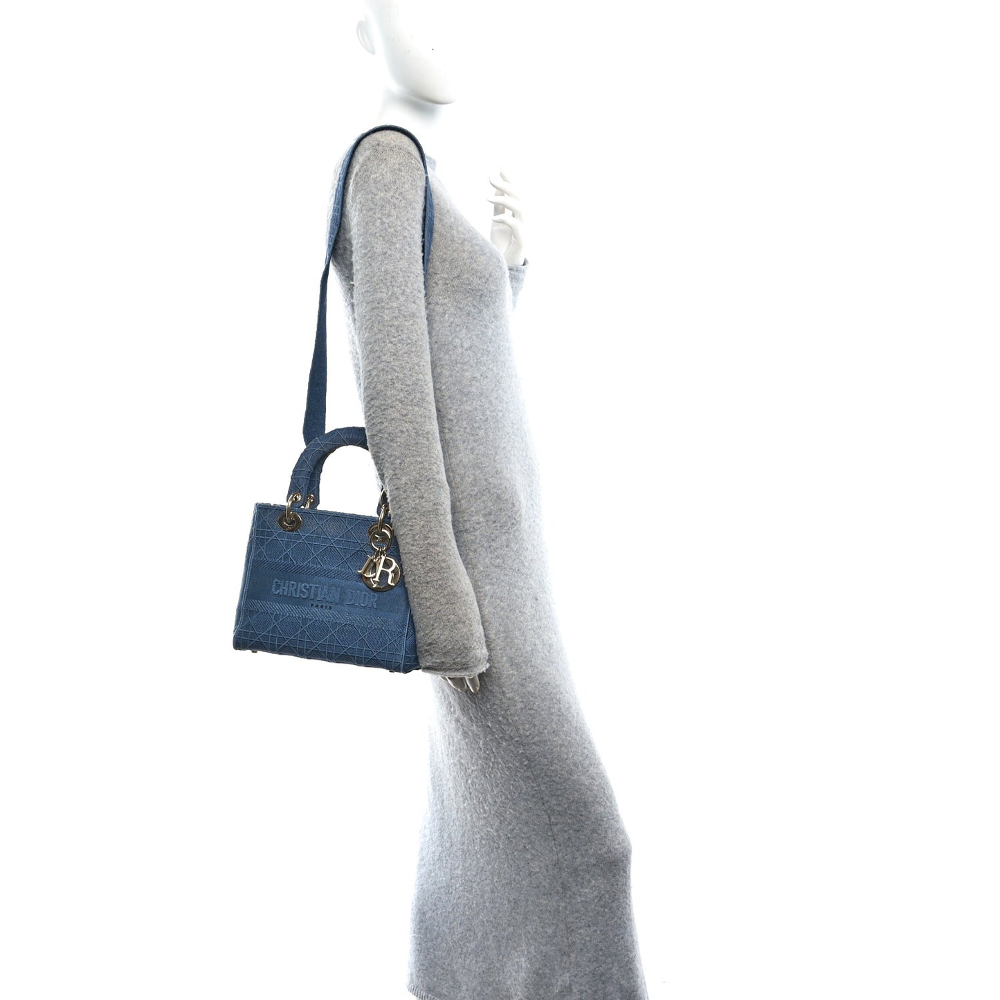 Canvas Embroidered Cannage Medium Lady D-Lite Denim Blue