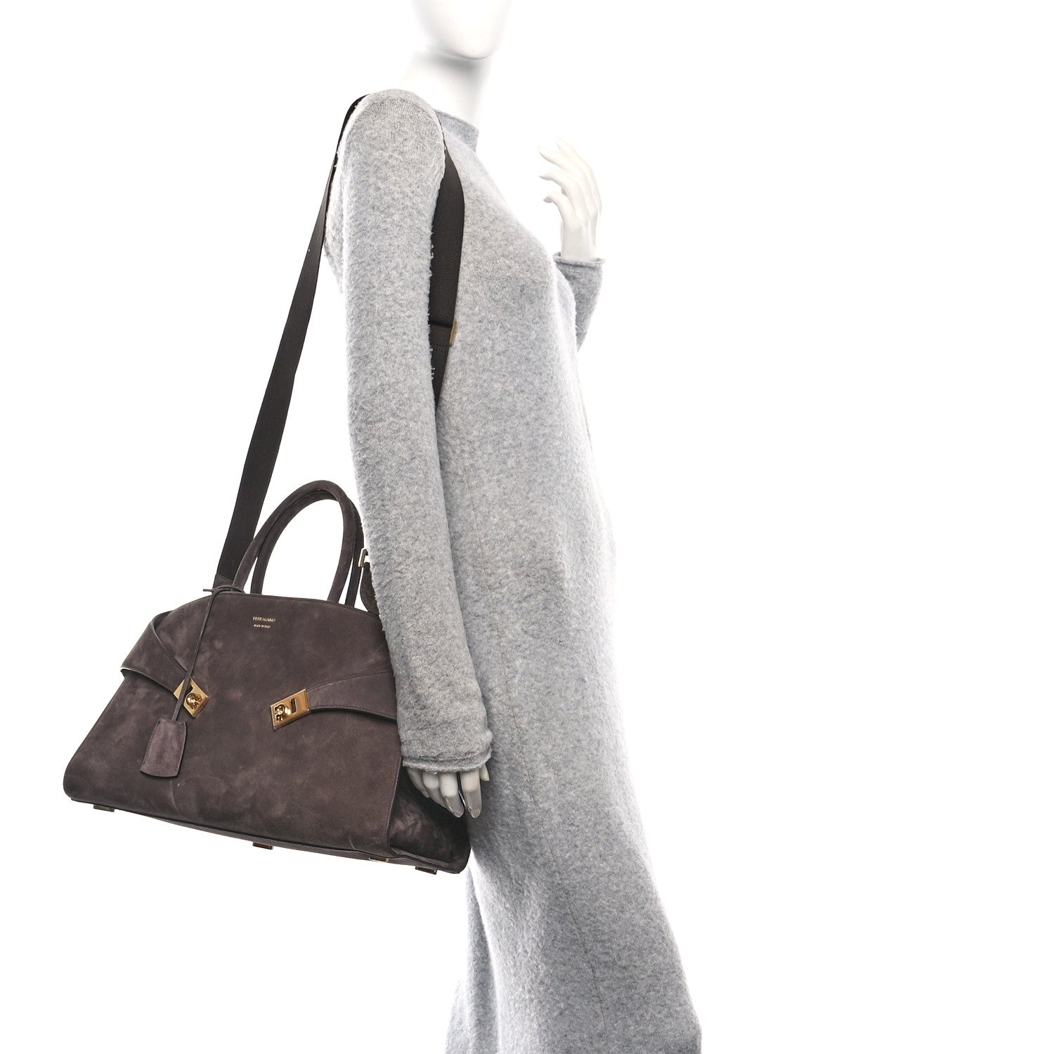 Salvatore Ferragamo Suede Large Hug Bag Concrete 2 of 12