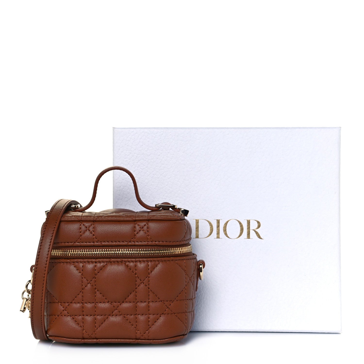 Christian Dior Lambskin Cannage Micro Lady Dior Vanity Case Cognac 12 of 12