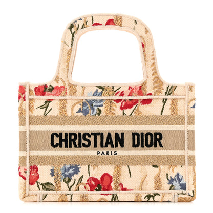 Christian Dior Canvas Embroidered Hibiscus Printed Mini Book Tote Beige Multicolor 1 of 13