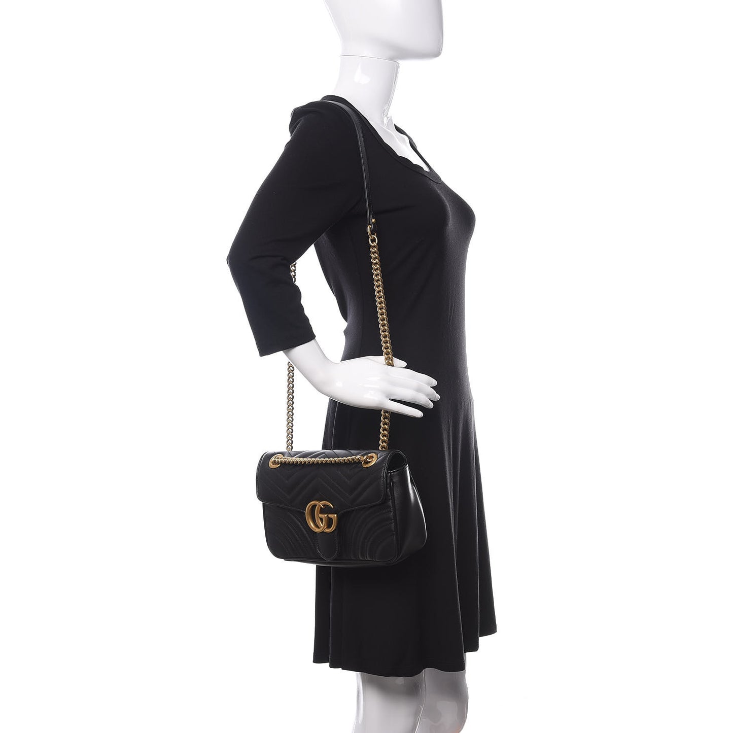 Calfskin Matelasse Small GG Marmont Shoulder Bag Black