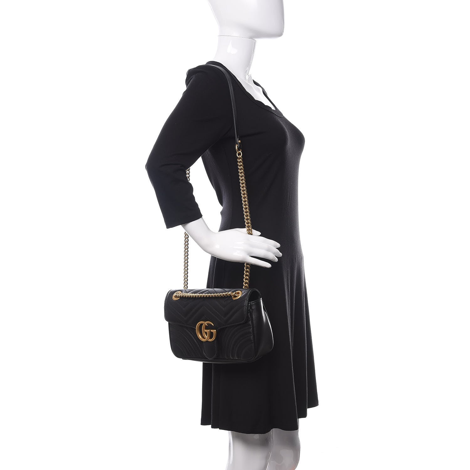 Gucci Calfskin Matelasse Small GG Marmont Shoulder Bag Black 2 of 10