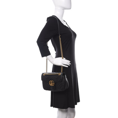 Gucci Calfskin Matelasse Small GG Marmont Shoulder Bag Black 2 of 10