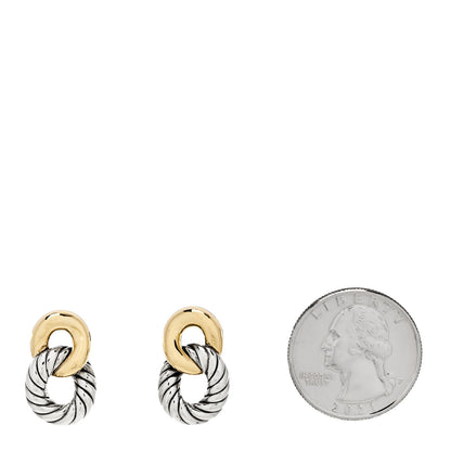 David Yurman Sterling Silver 18K Yellow Gold Belmont Curb Link Drop Earrings 2 of 4