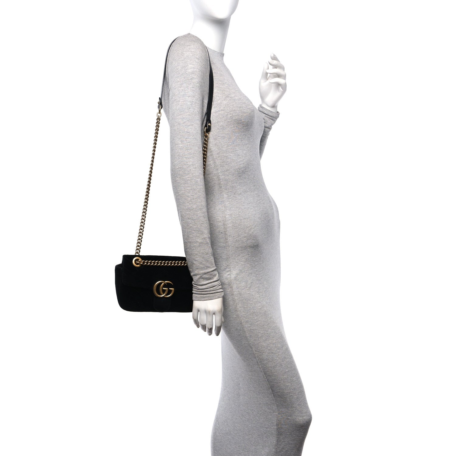 Gucci Velvet Matelasse Mini GG Marmont Shoulder Bag Black 2 of 10
