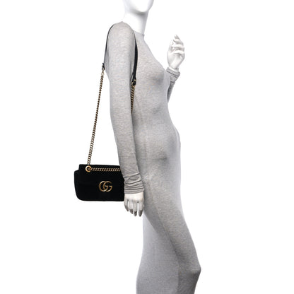 Gucci Velvet Matelasse Mini GG Marmont Shoulder Bag Black 2 of 10
