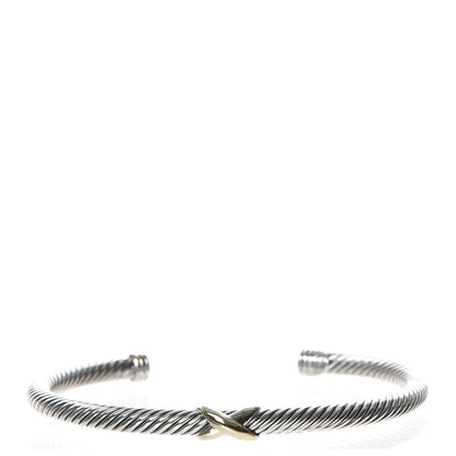 David Yurman Sterling Silver 18K Yellow Gold 4mm X Station Cable Bracelet 1 of 4
