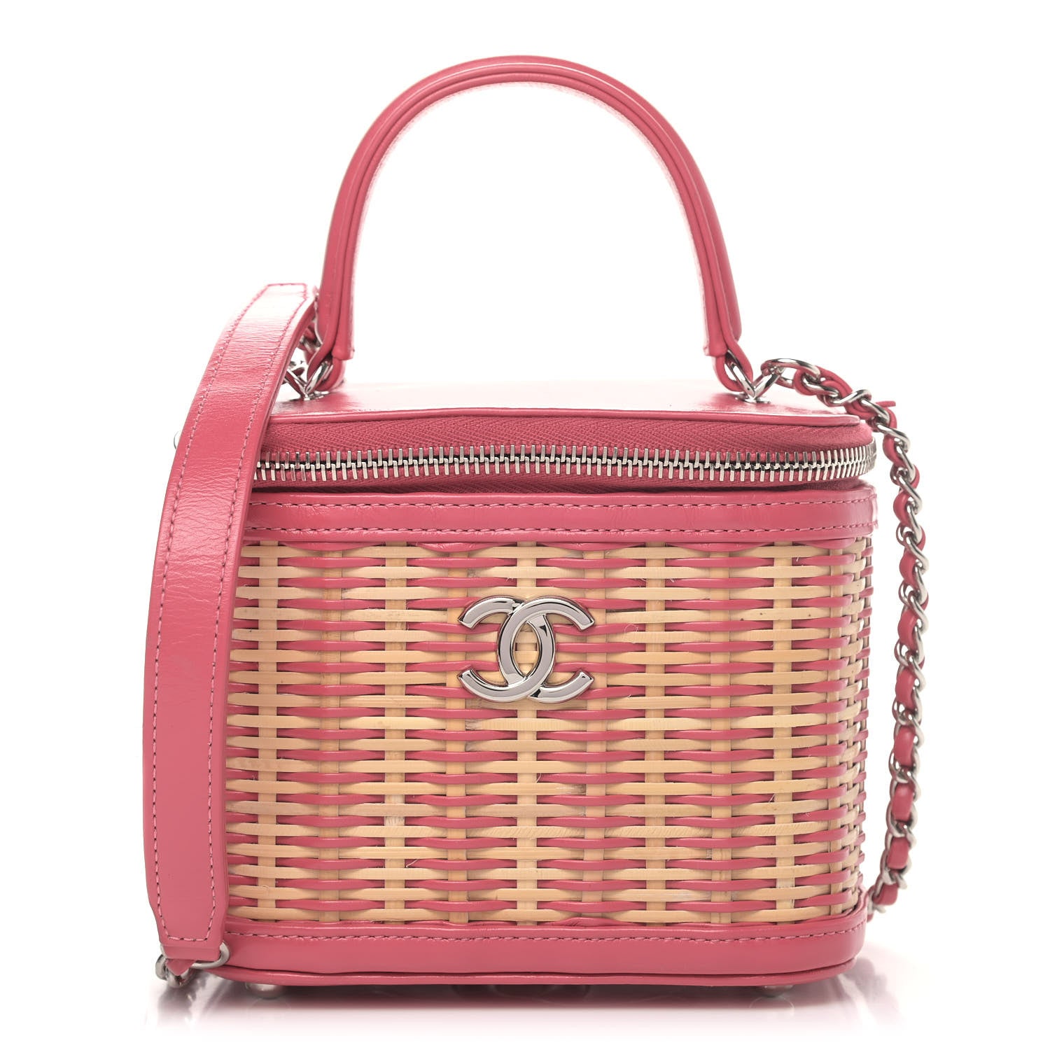 Chanel Calfskin Raffia Small Take Away Vanity Case Bag Pink Beige 1 of 4