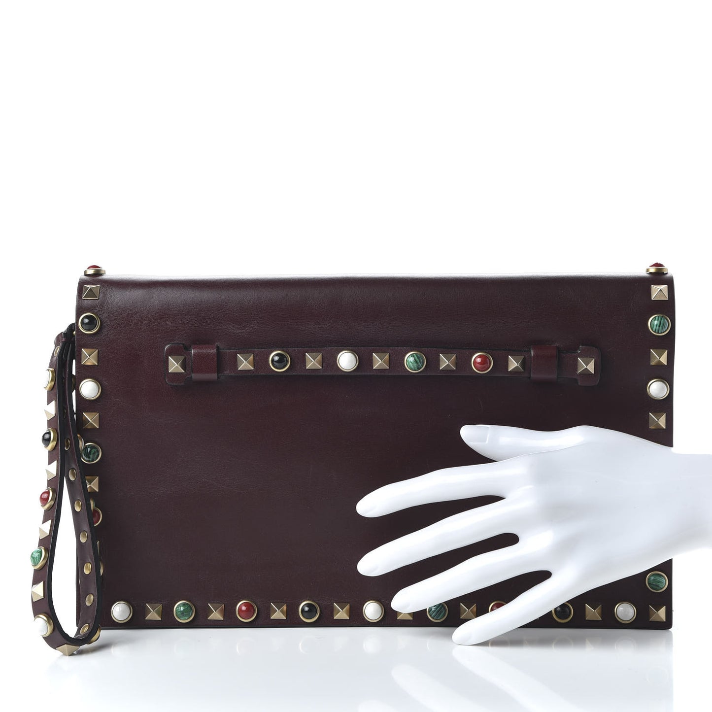 Nappa Rockstud Rolling Wristlet Clutch Rubin
