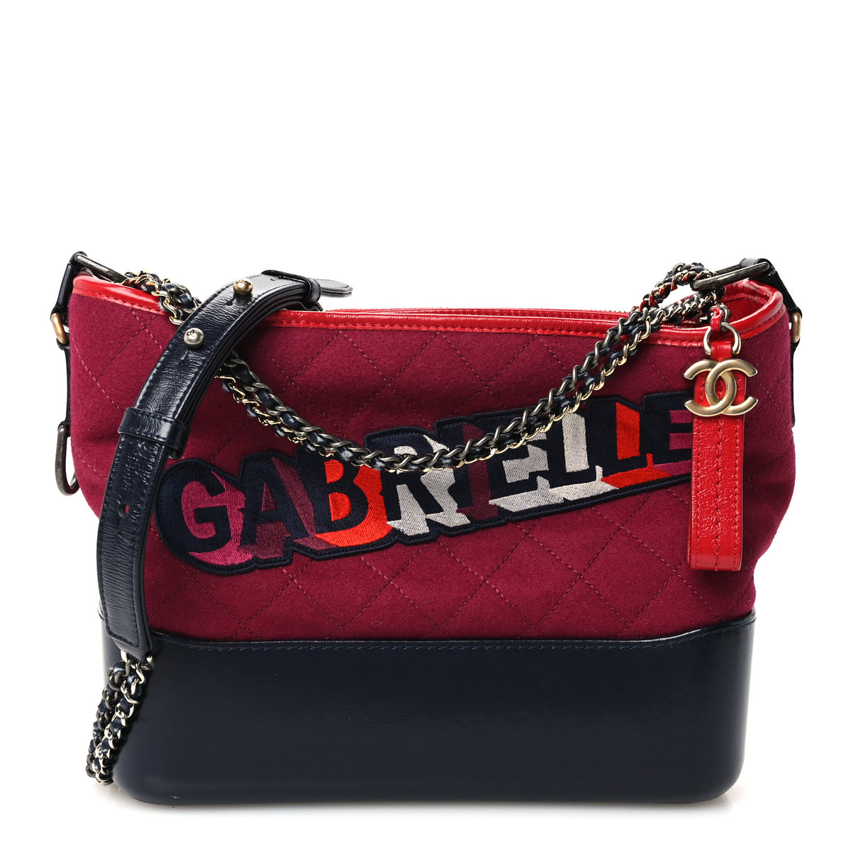 Wool Calfskin Quilted Medium Gabrielle Hobo Red