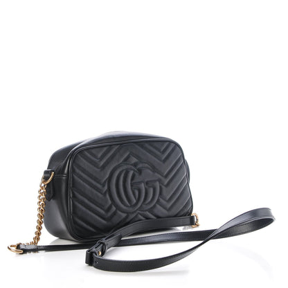 Gucci Calfskin Matelasse Small GG Marmont Chain Shoulder Bag Black 3 of 7