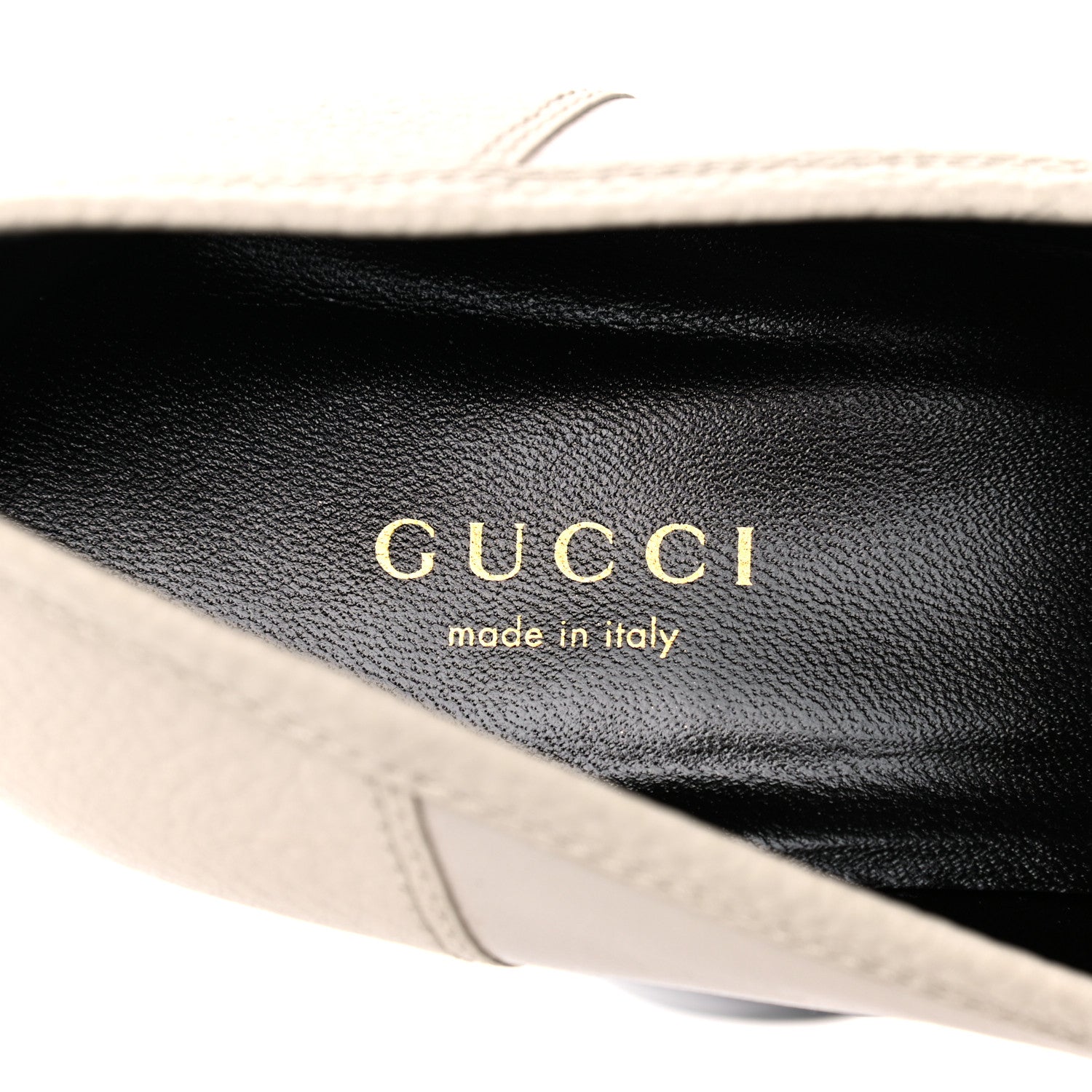 Gucci Goatskin Pebbled Calfskin Sylvie Chain Mid Heel Loafers 39.5 Mystic White 7 of 13