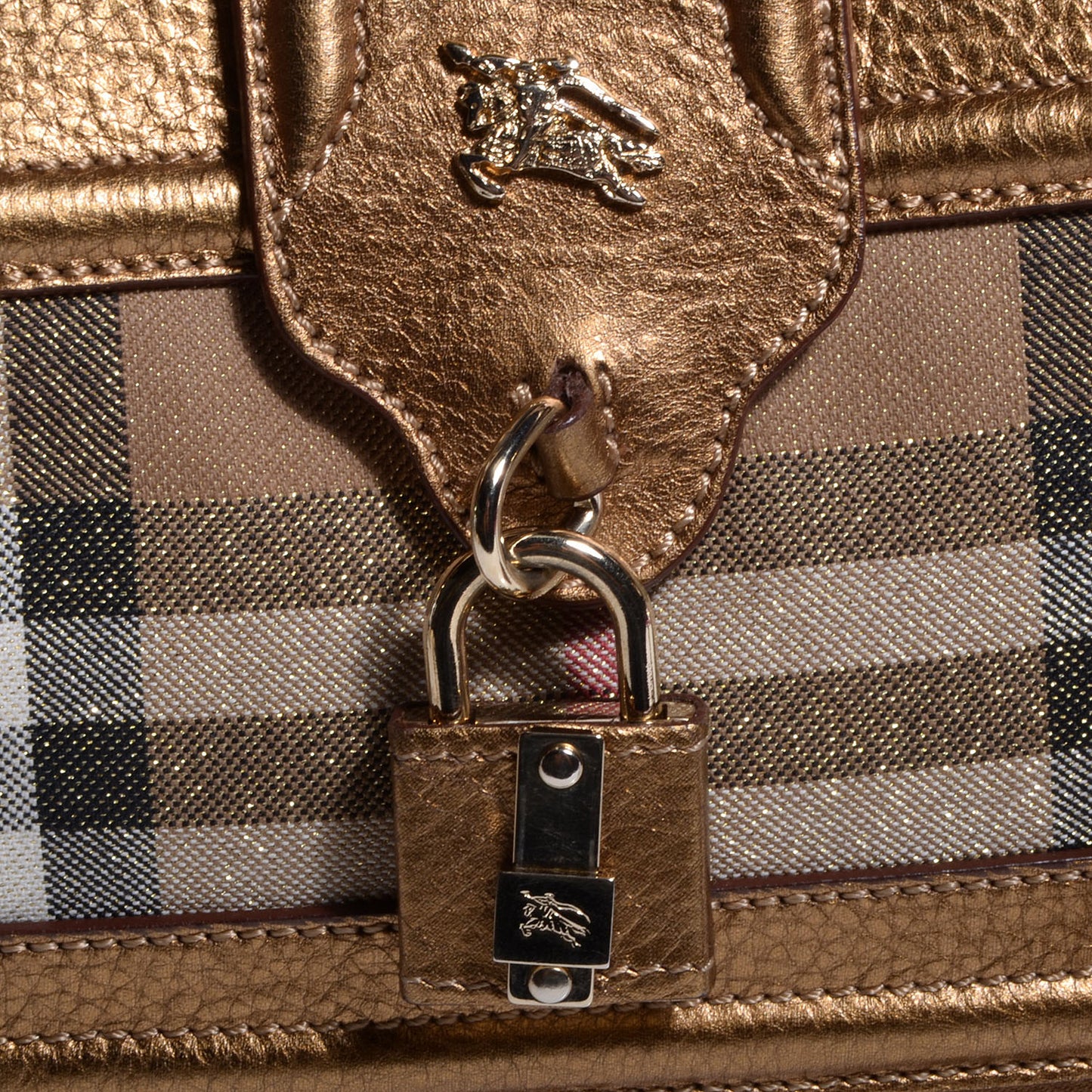 Metallic Leather House Check Large Manor Tote Gold