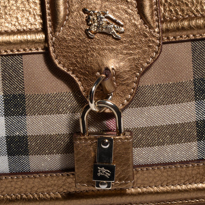 Burberry Metallic Leather House Check Large Manor Tote Gold 9 of 9