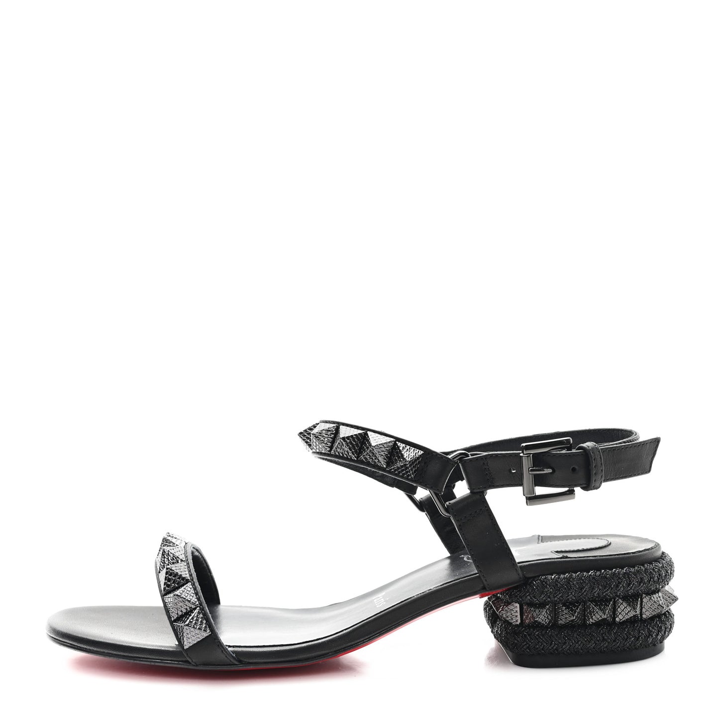 Waxed Calfskin Pyrasand 30mm Strappy Sandals 38 Black