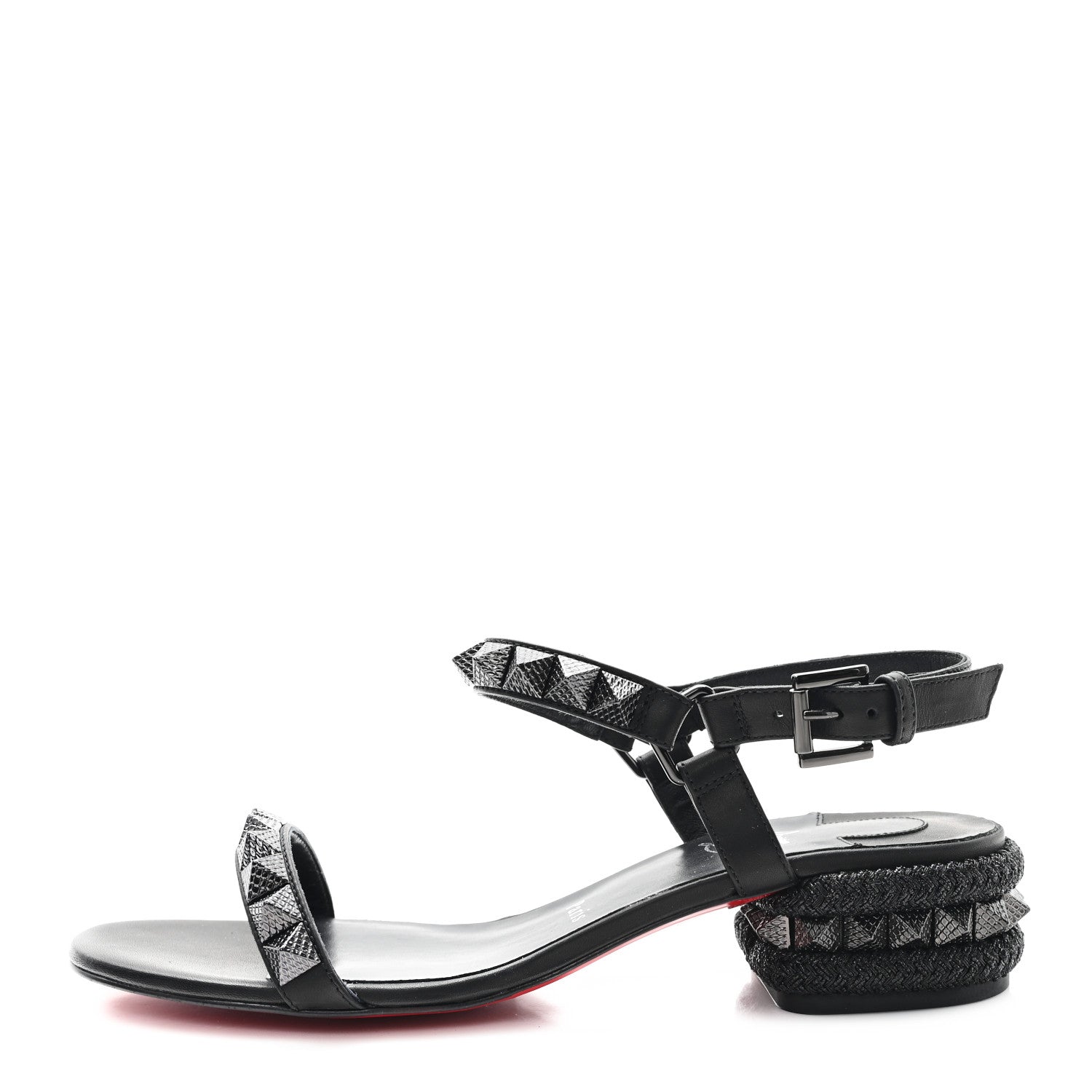 Christian Louboutin Waxed Calfskin Pyrasand 30mm Strappy Sandals 38 Black 1 of 9